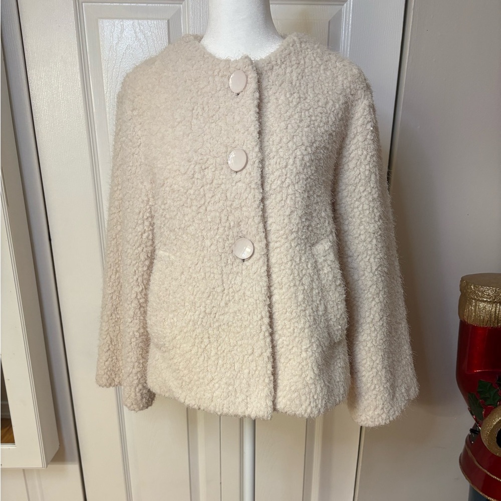 Elegant Cream Teddy Jacket with Button Closure